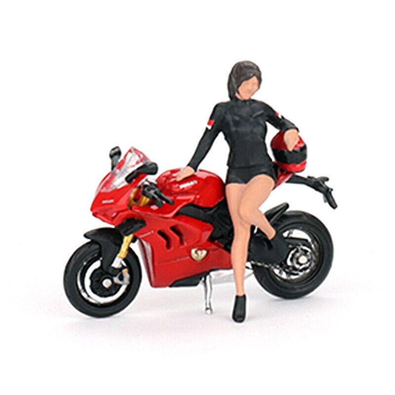 Diecast Model Car Motorcycle Compatible with Mini GT 1:64 Ducati Panigale V4 S Motorcycle with Model Girl Figure, Red MGT00682