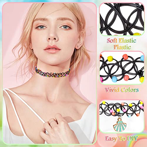 shynek 20er-Pack Tattoo-Halsketten-Set für Mädchen, modisches Stretch-Spitzen-Halsband, Gothic-Elastik-Kragen-Schmuck-Set für Frauen, Teenager-Mädchen