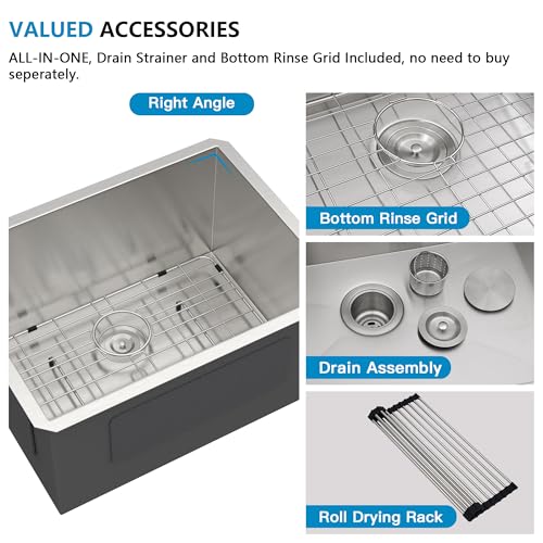 Image of 24 Undermount Laundry Sink - Fulorni 24 inchx18 inch Laundry Room Utility Tub Sink Under Counter 16 Gauge 304 Stainless Steel 12 Inch Deep Single Bowl Basin