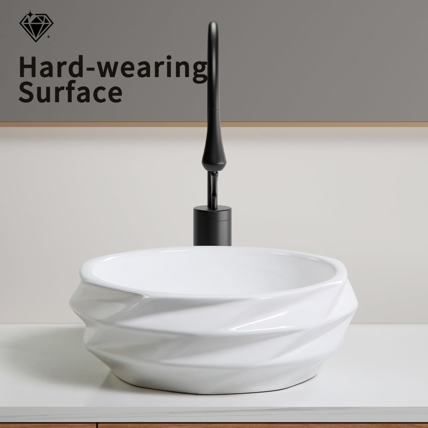 Round Diamond-Quilted Ceramic Vessel Sink Milk White 3D Diamond Quilted Texture Powder Rooms, RV, Tiny Homes Elegant Design