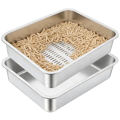 Bac à Litière Chat en INOX, Ouvrez Le bac à litière, Ouvrez la litière pour Grands Chats, Chatons et Lapins, Caisse Chat Litiere XXL, Maisons de Toilette...