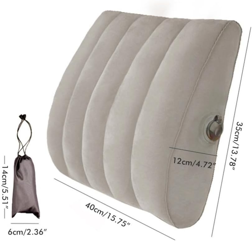 Portable Inflatable Lumbar Support Pillow with Storage Bag Adjustable Backrest Cushion for Car Seat, Office & Home Chair(Grey, 40x35x12cm)