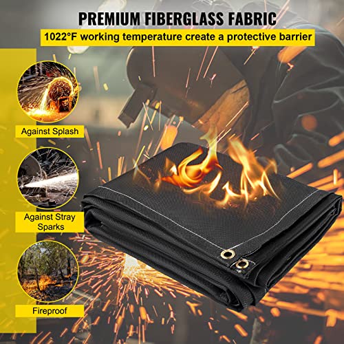 Image of VEVOR Fire Blankets, 2 Pack Welding Blankets, 6' x 10' Fire Suppression Blanket, 1022 F Flame Retardant Blanket, Black Fire Emergency Blankets, Fiberglass Fire Retardant Blanket with 8 Brass Grommets