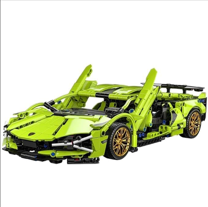 Image of 1:18 Scale Green Lambo Racing Car Building Blocks - 470 PCS Pull-Back Assembly Kit | Collector's Model Toy Compatible with Major Bricks | Creative Gift for Kids & Racing Fans