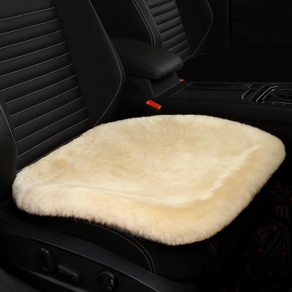 LLB Genuine Sheepskin Car Seat Cushion Seat Covers for Cars Trucks SUV Comfort Seat Protector Pad for Car Driver Seat Car Accessories for Women Office Chair Car Decor (Pearl, Front Seat Cushion-1 Pc)