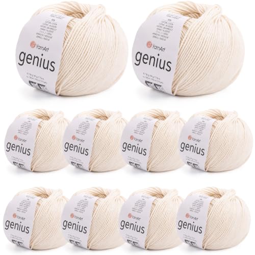 YarnArt Genius Soft Cotton Blend Yarn, 10 Pack (1.76 oz / 174 Yds)