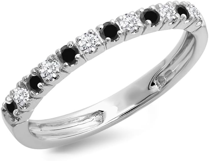 Alternate Black & White Diamond Half Eternity Wedding Band For Women, 14k Gold Finish Black Diamond Wedding Band, Ladies Stackable Diamond Ring