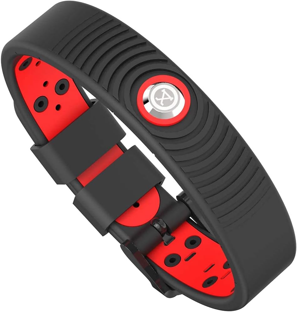 18 MAX Sports Magnetic Bracelet for Men - Waterproof - Breathable Strap - Super Strength - Black Red