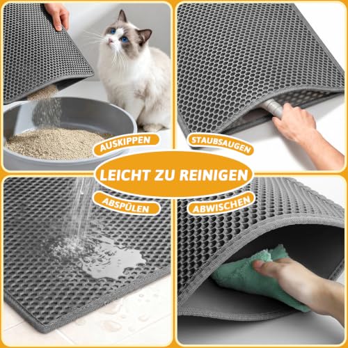 Pieviev Katzenklo Matte, Katzenstreu Unterleger Wasserdicht, 61x38cm Grau – Ansicht 4