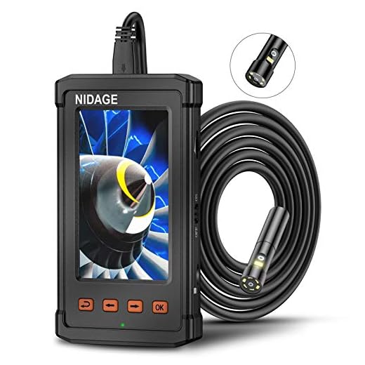 NIDAGE Industrial Endoscope, Dual Lens Inspection Camera 1080P Watreproof Borescope with 4.3inch Screen, 32GB Card, 7 Led Lights, IP67 Waterproof, 16FT Semi-Rigid Cable