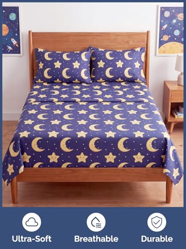 Image of Kids Queen Twinkle Stars Bed Sheets - 4 Piece Kids Twinkle Stars Sheet Set