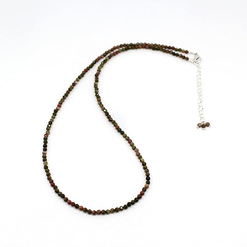 Miniatura 2 de Gempires Unakite Bead Necklace, Beaded Choker Necklace, Faceted beads 2.4-2.5 mm, Unakite Jewelry for Women, 18 inches Silver Plated Adjustable Chain