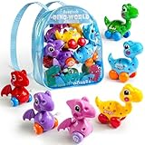 Beestech Wind Up Dinosaur Toys for 3,4,5,6 Years Old Girls Toddlers Boys, Dinosaur Birthday Party Supplies Favors with Backpack