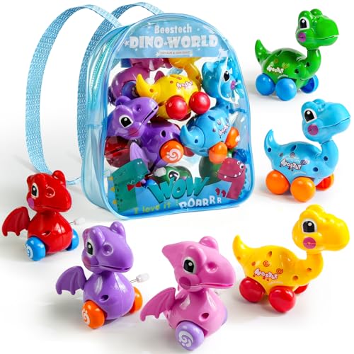 Beestech Wind Up Dinosaur Toys for 3,4,5,6 Years Old Girls Toddlers Boys, Dinosaur Birthday Party Supplies Favors with Backpack