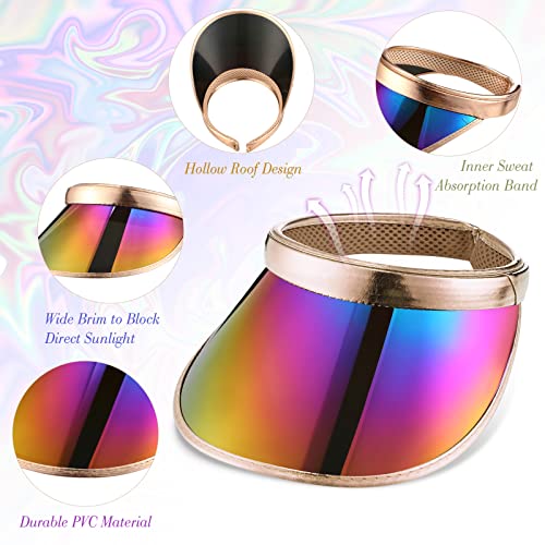 4 Pcs Holographic Sun Visor Hats Iridescent Adjustable Visors Sunhat Colorful Uv Protection Visors Cap Headwear For Women Men Outdoor Sport Beach Summer Travel, 4 Styles #TOP2