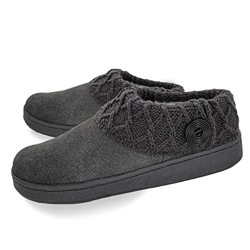 Clarks Womens Suede Leather Comfort Clog Knitted Collar Slipper - Plush Faux Fur Trim - Indoor Outdoor House Slippers For Women (Grey/GreyX 6M)