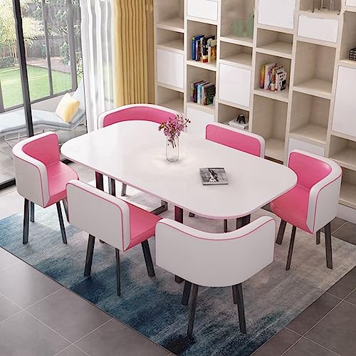 Moderno juego de mesa y sillas de recepción para 6 personas para cocina, comedor y sala de conferencias, color fucsia