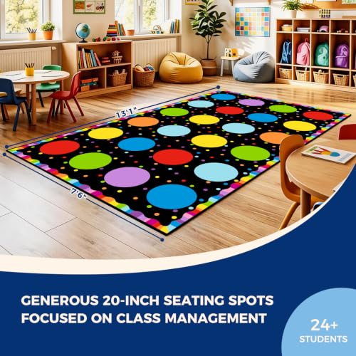 7 6 x13 Colorful Polka Dots Circles Classroom Rug for Kids Room Seating Décor -Thick Nylon Large Preschool Carpet for Teaching, Playroom, Non-Slip &No Triping,20X Stain Resistance - Image 4