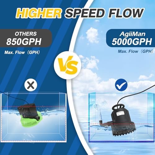 AgiiMan 1HP Automatic Submersible Water Pump, 5000GPH Sump Pump Utility Pump for Pool Draining, Water Removal Pump with 33' Power Cord for Flooded Areas, Swimming Pool, Flooded House Basement,Black
