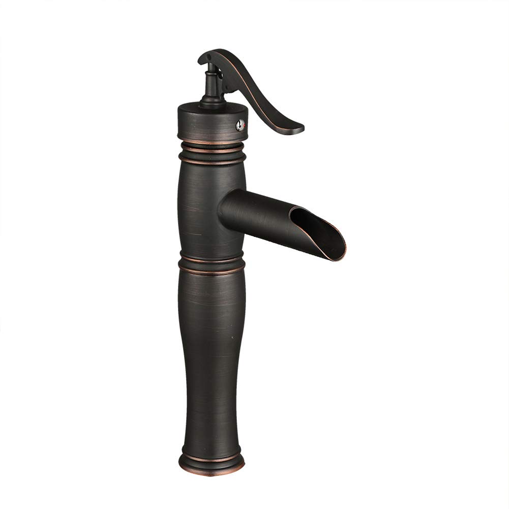 Wasserfall Wasserhahn Bad Waschtischarmaturen - Retro Messing Einhebel Einloch Waschbecken Wasserhahn Hoch, Schwarz