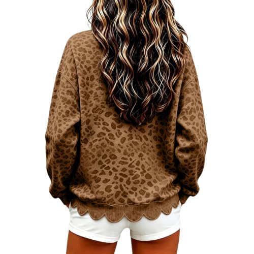 Leopard Sweatshirt for Women Crew Neck Long Sleeve Oversized Pullover Tops - image 2