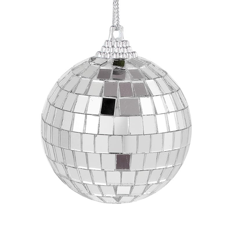 4 unidades de bolas espejadas de discoteca de 4 pulgadas, decoración colgante plateada para fiestas navideñas, años 70 y eventos temáticos miniatura 6