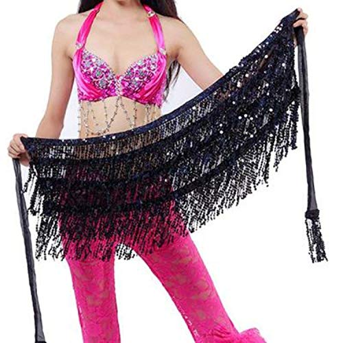 Image of VRITRAZ Women's Chiffon Belly Dance Hip Scarf Waistband Belt Skirt Mixed Colors Beads and Golded Coins