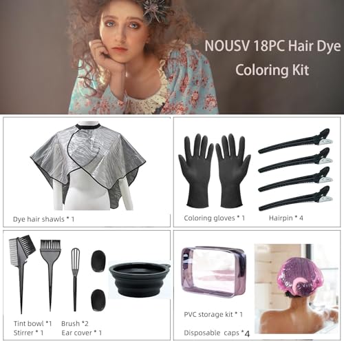 NOUSV Kit de tintura de cabelo, 18 peças, kit de coloração de cabelo, tigela de tingimento de cabelo