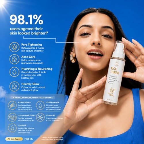 Image of 3% Niacinamide & Rice Water Face Toner | Acne Prone Dry Combination Skin | Fades Blemishes, Brightens & Smoothens | Women & Men | 100ml | Alcohol-Free