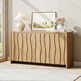 Vabches Fluted Buffet Cabinet with Storage, 3D Ripple Pattern Doors and Curved Edges...