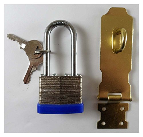 Image of ToolUSA Brass-Plated Hasp Set | 3.5 inch Hasp | Hardened Steel 1.5 inch Padlock with 2 inch Shank | Maximum Security with 2 Keys | Ideal for Various Applications
