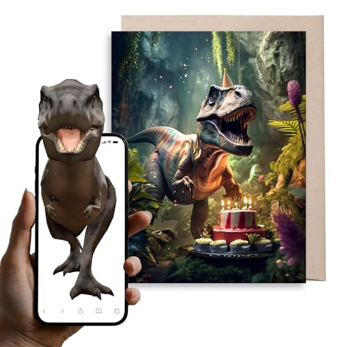 Magic Greetings - 3D Dino Birthday Card - Amazing 3D Interactive T-Rex Card for Kids, Mom, Dad, Husband, Friends, Dino Lovers - Easy QR Activation No App Needed - Made in the USA