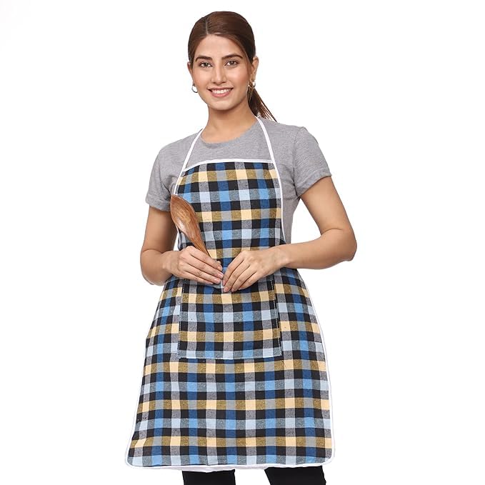 Image of REVEXO Unisex Kitchen Checkered Design Apron with 1 Front Centre Pocket With Adjustable Strap (Pack Of 1) REV-360