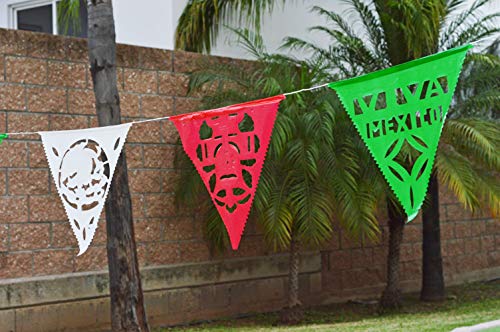 70 ft long Mexican 42 Flags pennant banner. Banderines,Plastic Papel Picado for fiesta party decorations multicolor, cinco de mayo celebrations - Thumbnail 2