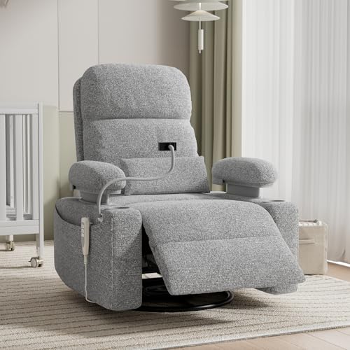 Image of MAMAZING Oversized Electric Nursery Rocking Chair with Adjustable Armrests, Power Recliner Glider Nursing Chair for Breastfeeding, USB & Type-C Ports, Phone Holder, Oeko-TEX & FSC Certified(Grey)