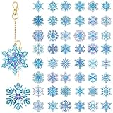 Equsion 50 Pcs Winter Snowflake Diamond Painting Keychains Kit Double Sided Christmas 5D DIY Diamond Art Keychains Hanging Ornament Key Ring Tags Blue Silver Rhinestone Pendant for Party Supplies