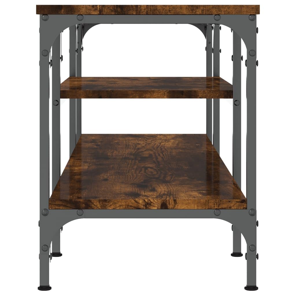 Mueble de TV de madera y hierro con espacio de almacenamiento, estilo industrial bajo, 121 x 35 x 45 cm, madera y hierro, estantería abierta con espacio de almacenamiento, aparador moderno