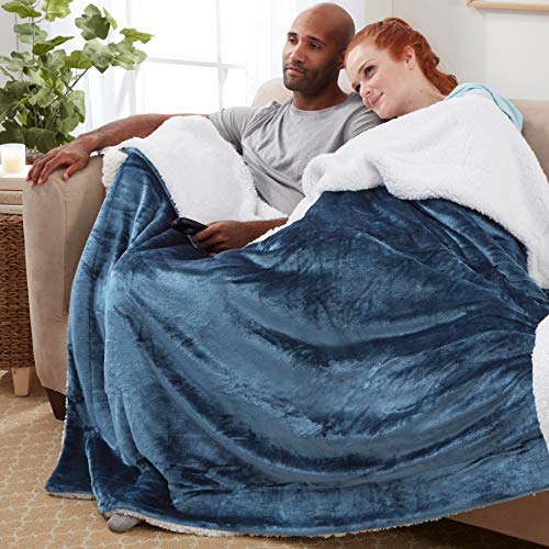 Genteele Sherpa Blanket - 50 X 60 Inch Fuzzy, Super Soft Throw Blankets For Couch, Bed & Sofa - Cozy, Plush Reversible Fleece Blanket Alternative - Navy/White #TOP5