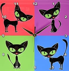 3 d Rose Janna Salak Designs Black Cat Four Attitudes Design Wall Clock, 10 by 10 Inch product image