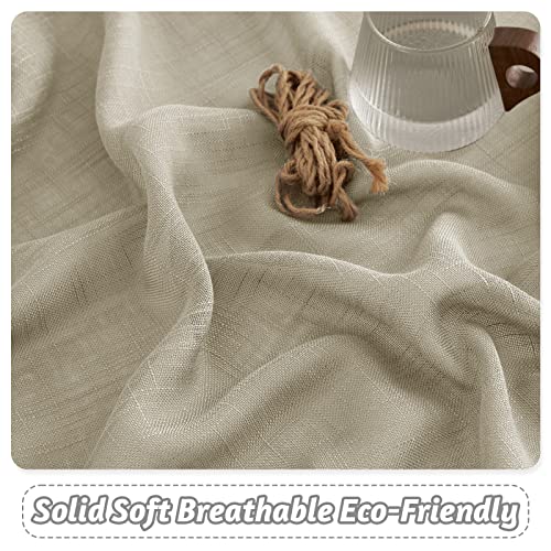 RYB HOME Sheer Curtains 84 inches Length, Solid Linen Textured Semi Sheer Curtains Light and Airy Sheer Window Decor for Cafe Office Bedroom Kitchen, Tan, W52 x L84, 1 Pair by RYB HOME - Image 3