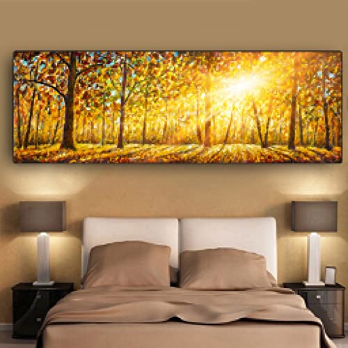 Toile forêt et soleil XL pour salon chaleureux | Déco nature 70x210cm sans cadre
