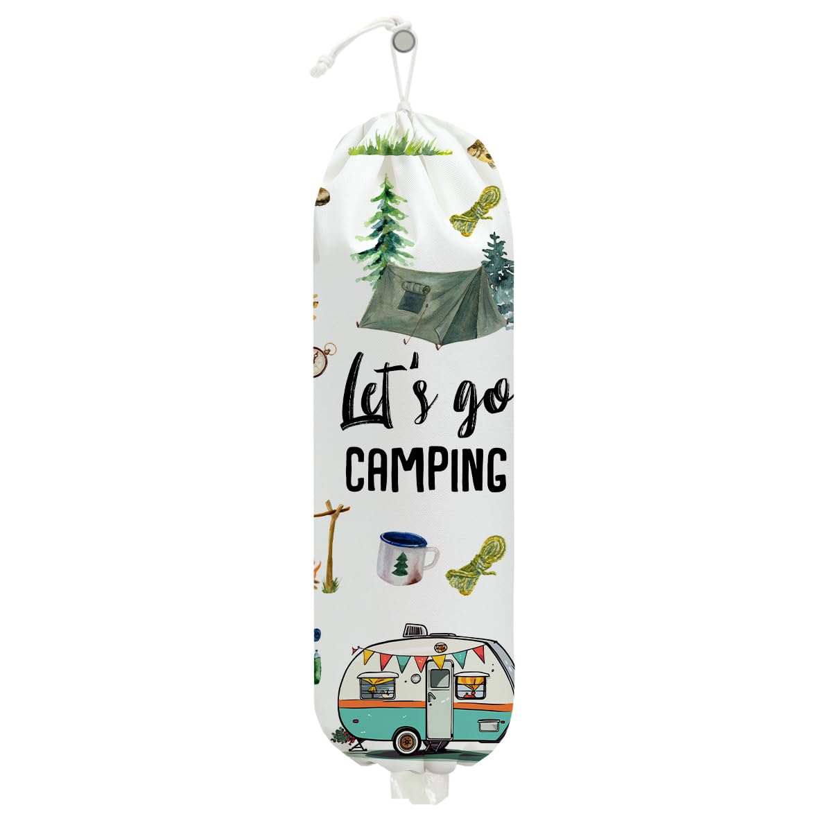 Camping Plastic Bag Holder, Wall Mount Trash Bag Holder, Tent Rv Bonfire Reusable Grocery Bags Organizer Storage Dispenser for Camp Kitchen Pantry, Camping Gifts for Women Men Camper