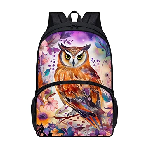 Modysero Floral Owl Custom 17 In Kids Backpack Durable Lightweight Large Capacity Girls Backpack for School Elementary Casual Travel School Bookbag for Teen Girls