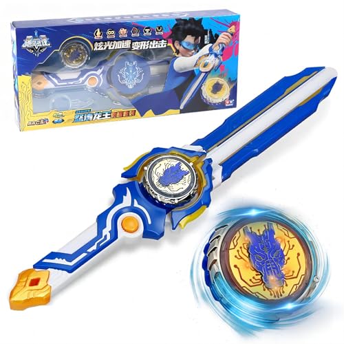 OBEST Peonzas de Batalla con Lanzador Niños Juguetes, Luz LED Spinning Tops de Metal Fusion Burst Turbo y Launcher de Espadas Set, Niños Navidad Cumpleaños Regalo de Año Nuevo