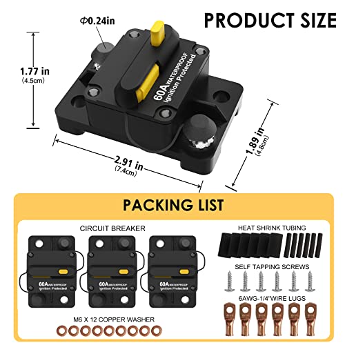 60 Amp Circuit Breaker With Manual Reset Car Marine Trolling Motors Boat Rv Atv 12V-48Vdc Waterproof Audio System Fuse #TOP1
