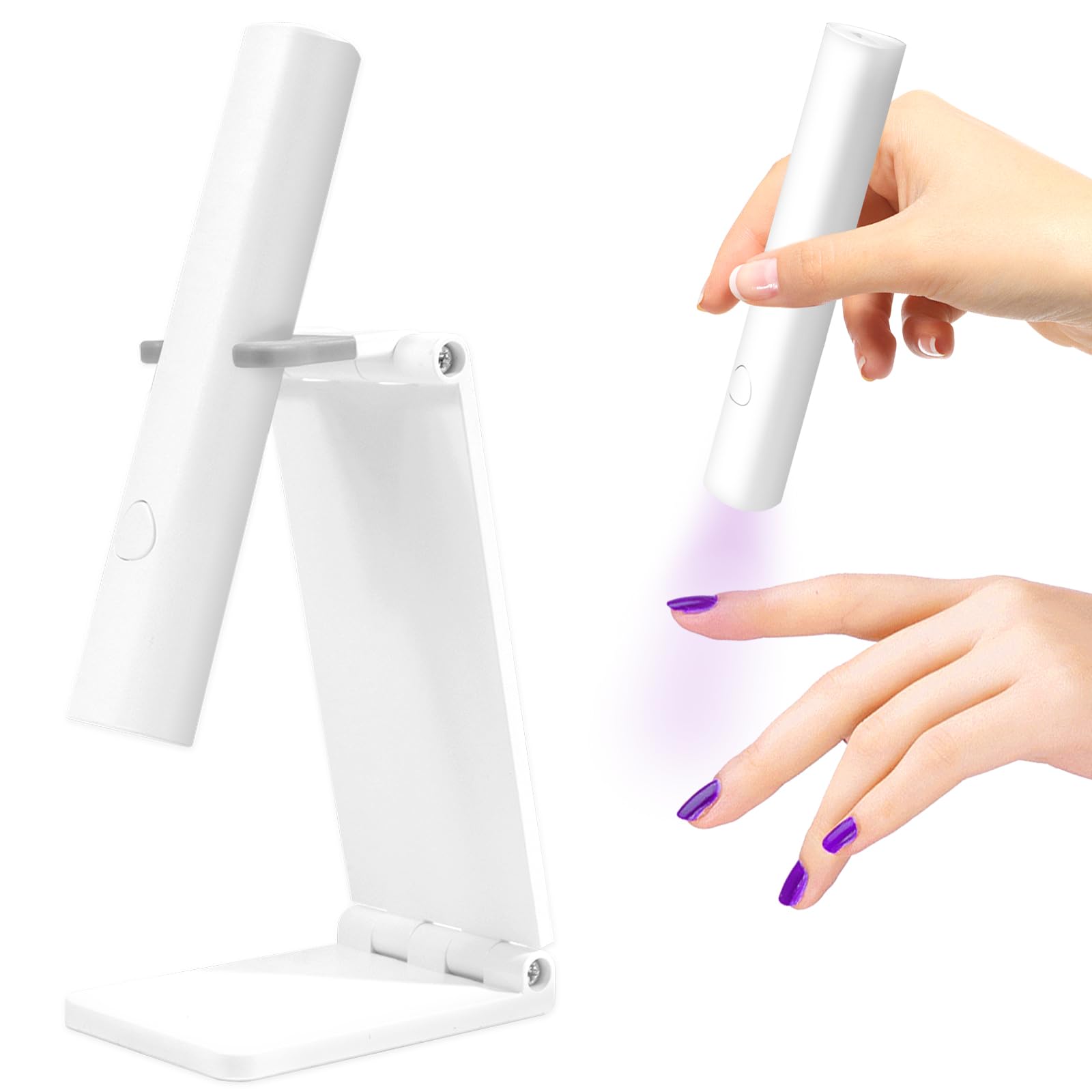 Soodyoow 3W Lampara Uñas Semipermanentes, Mini Lampara Lampara UV LED Uñas, Lampara de Uñas con Soporte Plegable, Lampara LED Uñas Recargable con Cable de Carga USB, 2 Temporizador 20/60S, Blanco