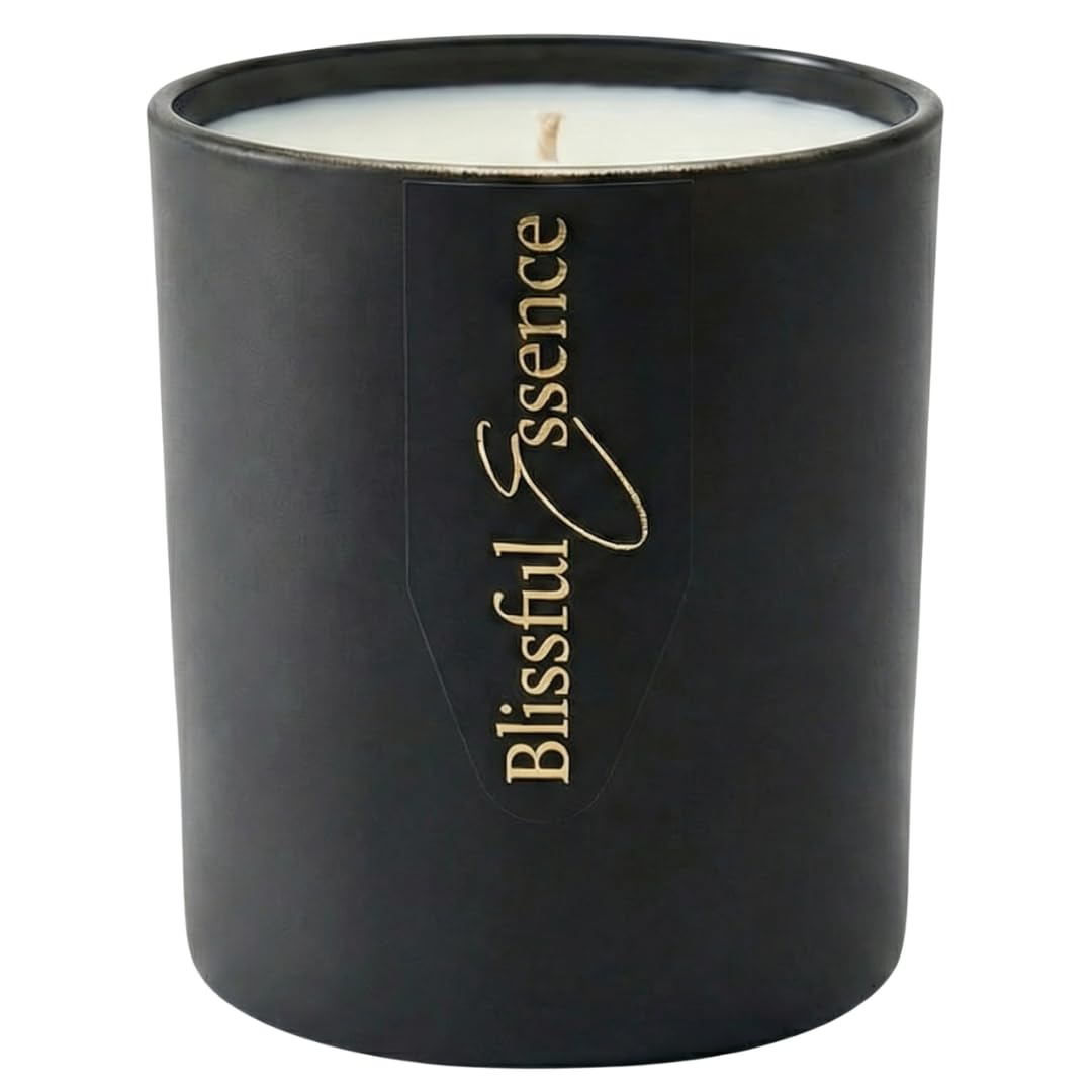 Blissful Essence | Fireside Candle - 580g. Natural and Vegan, Long Burning Oud Aromatherapy Scented Candle, Handmade UK