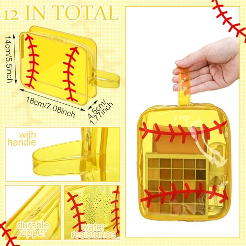 Reginary 12 Pcs Softball Cosmetic Bag Gifts Accessories for Makeup Bags Softball Clear PVC Cheer Case Toiletry Zipper Pouch Waterproof Travel Toiletry Handbag Purses Organizer for Women Valentine Gift3