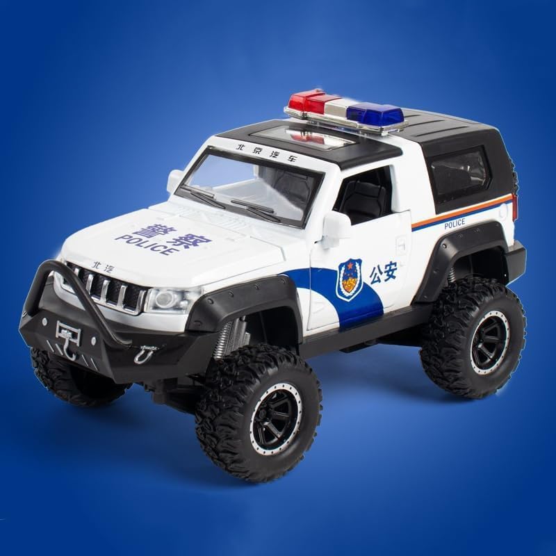 Image of Kids Model 1:32 Police Jeep Die Cast Metal Car Pull Back Action Opening Doors with Realistic Engine Sound Lights Toy Car Gift for Boys - White
