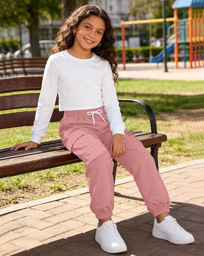 Image of Betusline Girls Fall Winter Clothing Sets, Long Sleeve Crop Top & Cargo Jogger Pants 2 Piece Outfit Sets,4T-14Y